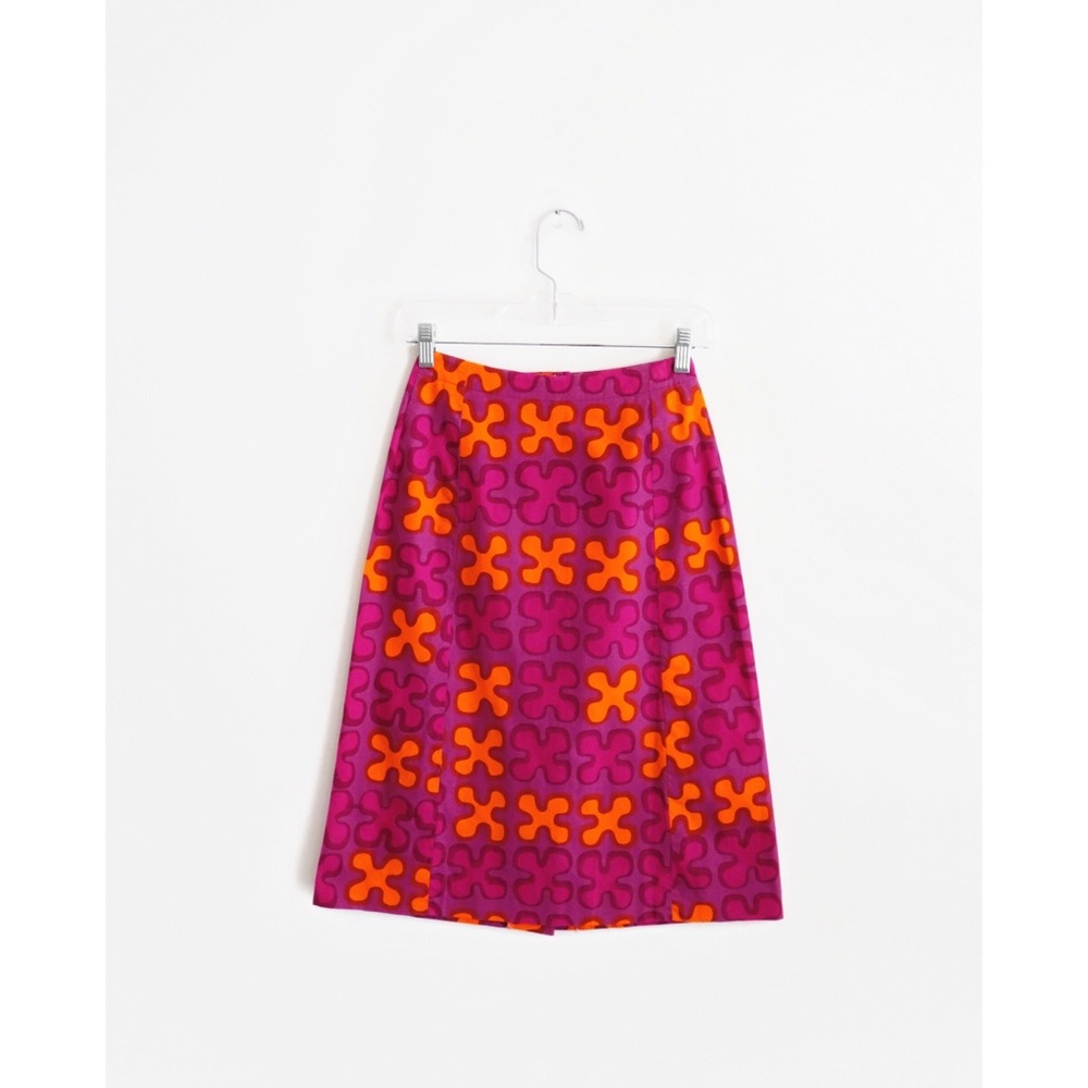 Vtg 60s 70s Finnippa Pink Orange Midi Skirt 00 XXS - Picture 2 of 7